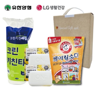 스위트홈세트9호 (크린키친타올+LG온더바디비누2개+암앤해머베이킹소다500g)4종(손잡이고급케이스)