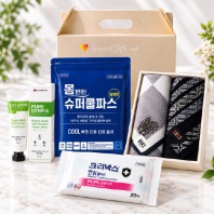 몸편한 프리미엄 건강선물세트 2호(닥스손수건2매입세트+일체형파스+LG퓨어더마핸드크림+손소독안심물티슈)