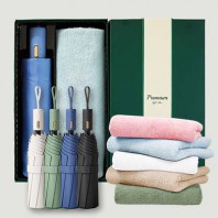 라이트핏 로얄버튼 3단자동 암막양우산+보송보송데일리 순면타올 135g 우산타올 선물세트