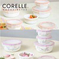 코렐_코디네이츠 밀크글라스 밀폐용기 원형 5종 (산호세/자카드밴드)