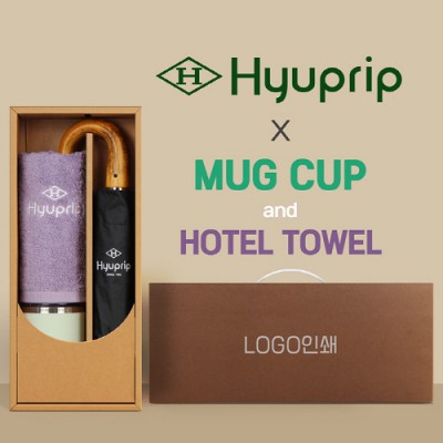 협립 3단 슈퍼 암막 고밀도 원목곡자 완전자동 우양산 +협립호텔코마170타월+로하스 머그컵-세트