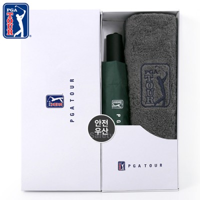PGA 3단 완전자동 암막 세이프티 우양산+190g호텔타올세트