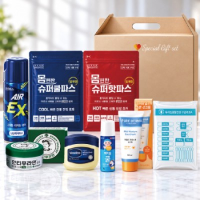 몸편한 구급키트 8종 1호(신신에어파스,안티푸라민연고,바세린젤리,몸편한파프2팩,해피홈쿨액,퓨어더마선크림,우생건구급키트A)