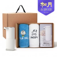 송월타올 디스펜서 기프트세트 12, 스누피 피너츠40 타올 180gx2P + 웰세스 디스펜서 360ml 1P