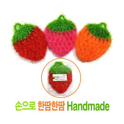 (딸기모양) 손뜨게 아크릴수세미 반짝이 친황경수세미
