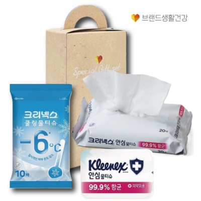 브랜드생활건강 280호 2종세트 (크리넥스 안심물티슈+크리넥스 쿨링 아이스물티슈)